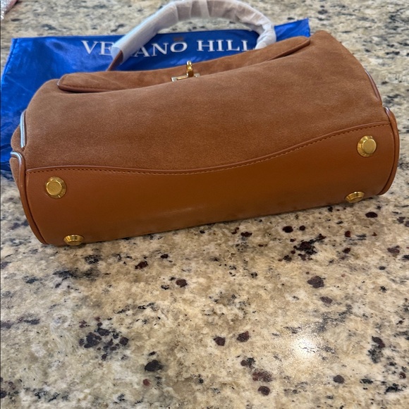 Verano Hill Brown Suede Shoulder Bag with Gold Hardware - Picture 4 of 7